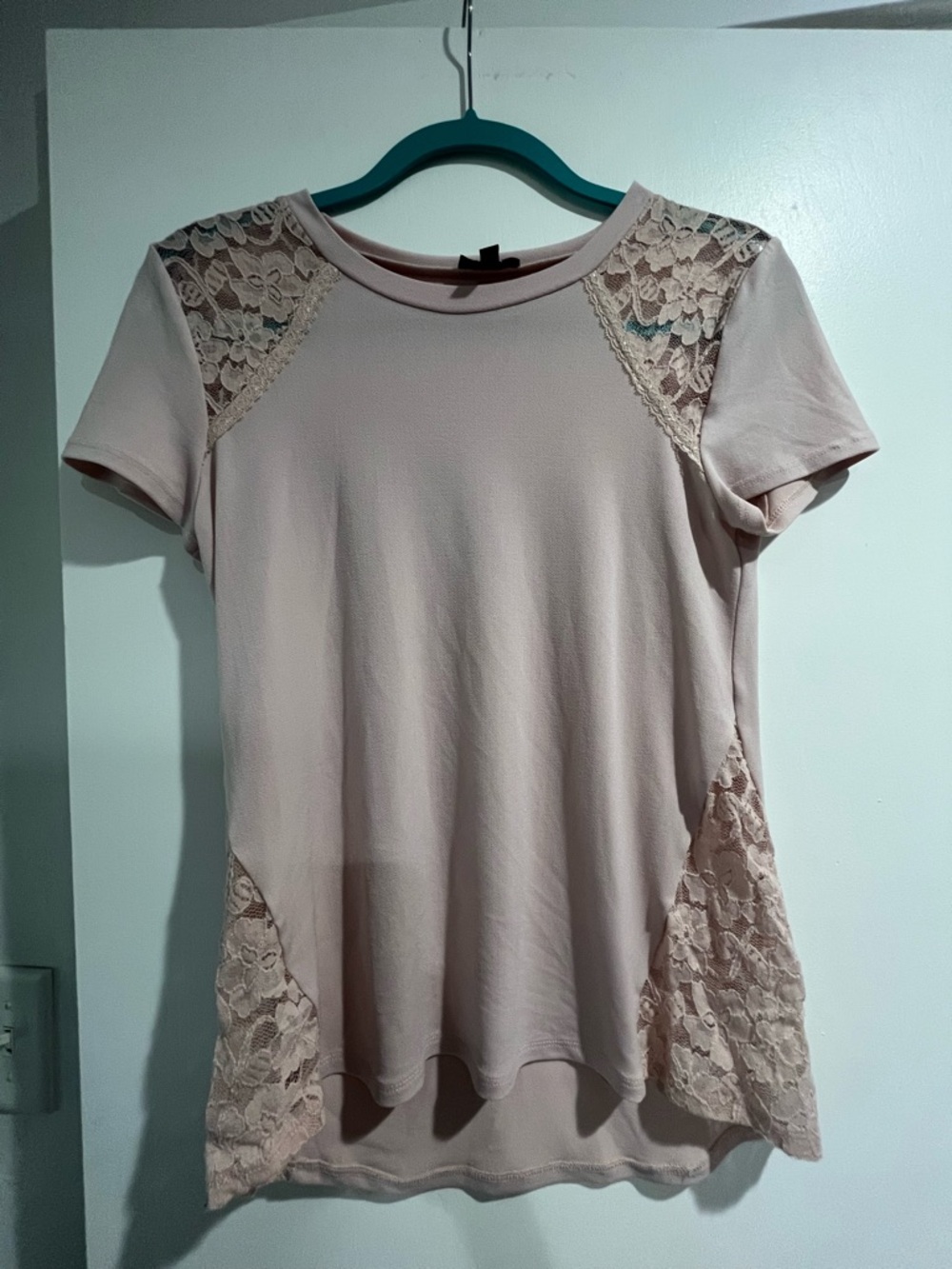 Express Lace-Panel Short Sleeve Tee - Blush Size XS